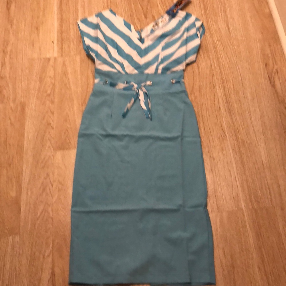Betty page sky blue and white wiggle dress XL NWT